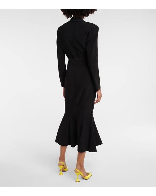 Norma Kamali Black Belted Jersey Fishtail Midi Dress
