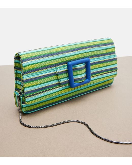 Manolo Blahnik Green Maygot Small Striped Clutch