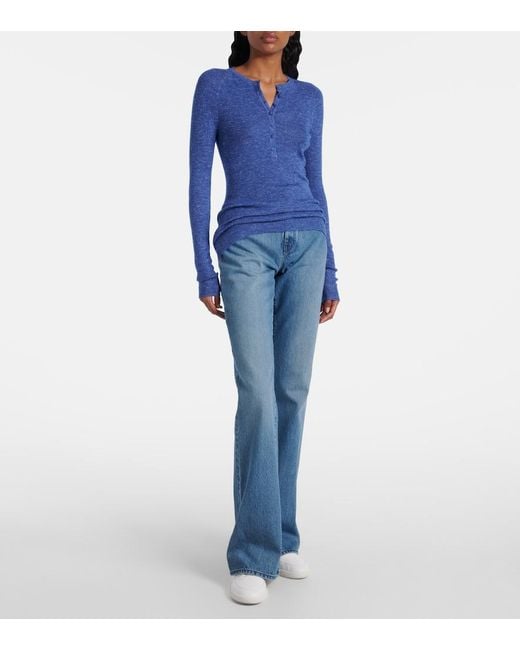 Gabriela Hearst Blue Anges Cashmere, Silk, And Hemp Henley Shirt
