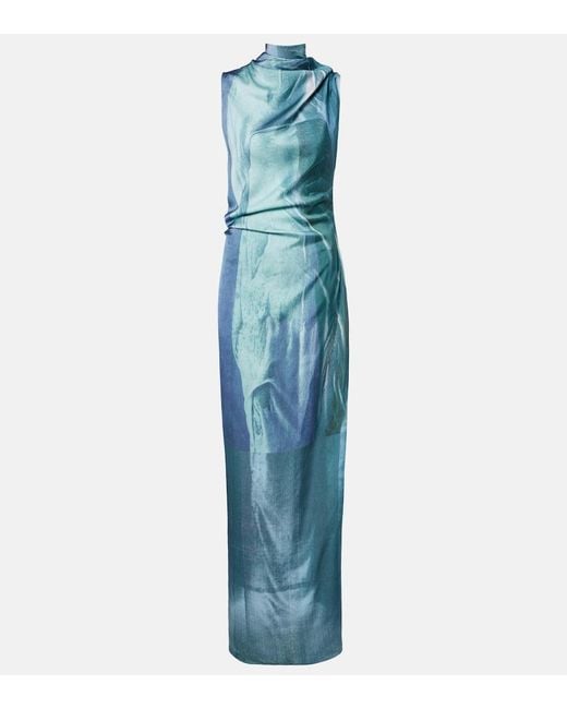 Jean Paul Gaultier Blue Draped Water Maxi Dress