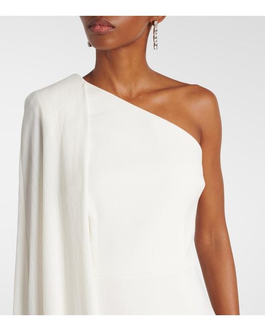 Rebecca Vallance White Athena One-Shoulder Crepe Gown