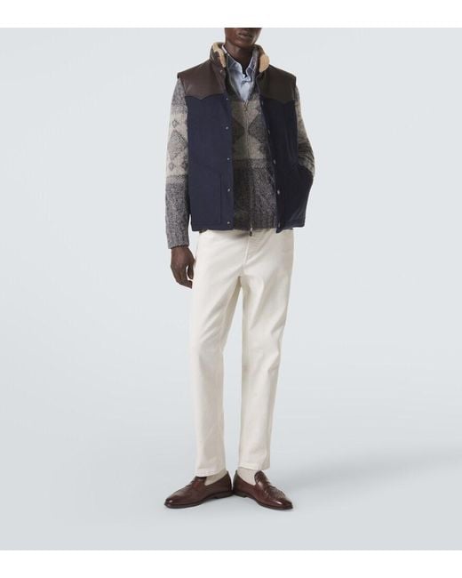 Brunello Cucinelli Gray Fair Isle Wool, Silk, And Cashmere Cardigan for men