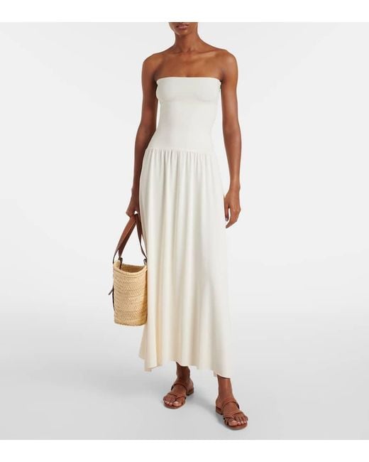 Eres White Oda Strapless Crepe Jersey Maxi Dress