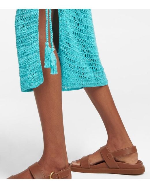 Anna Kosturova Blue Athena Crochet Cotton Midi Dress