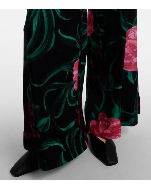 LaDoubleJ Black Floral Velvet Palazzo Pants