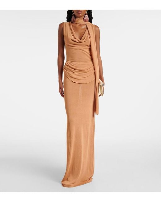 AYA MUSE Brown Draped Scarf-Detail Top