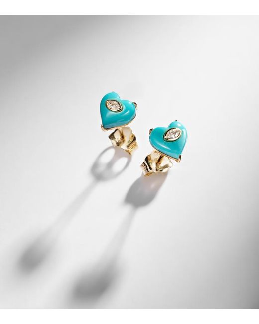 Sydney Evan Blue 14Kt Stud Earrings With Diamonds And Turquoises