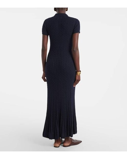 Polo Ralph Lauren Blue Ribbed-Knit Cotton-Blend Polo Dress