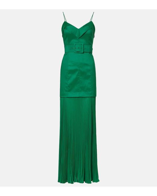 Rebecca Vallance Green Bailey Belted Pleated Maxi Dress