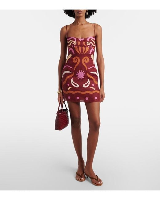 Cala De La Cruz Red Lucca Printed Linen Minidress