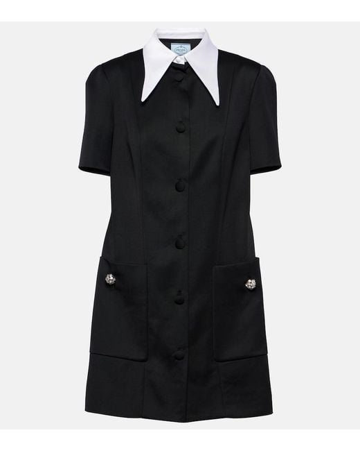 Prada Black Contrasting-Collar Button-Down Minidress