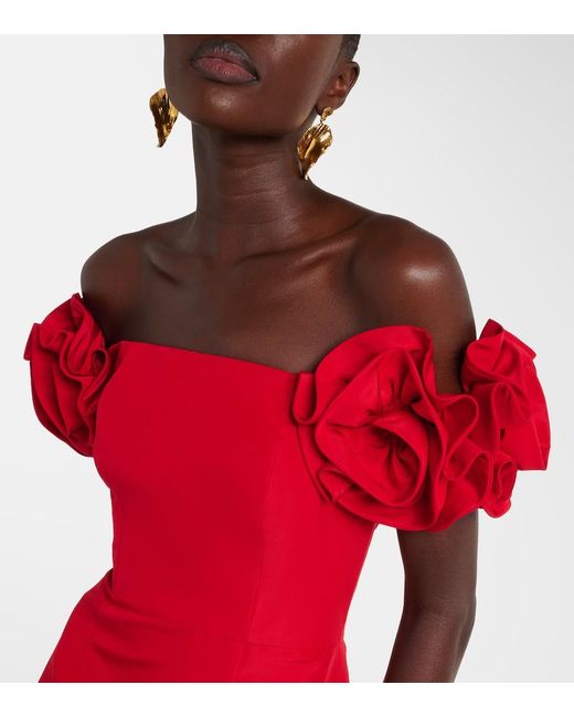 Carolina Herrera Red Off-Shoulder Silk Cocktail Dress
