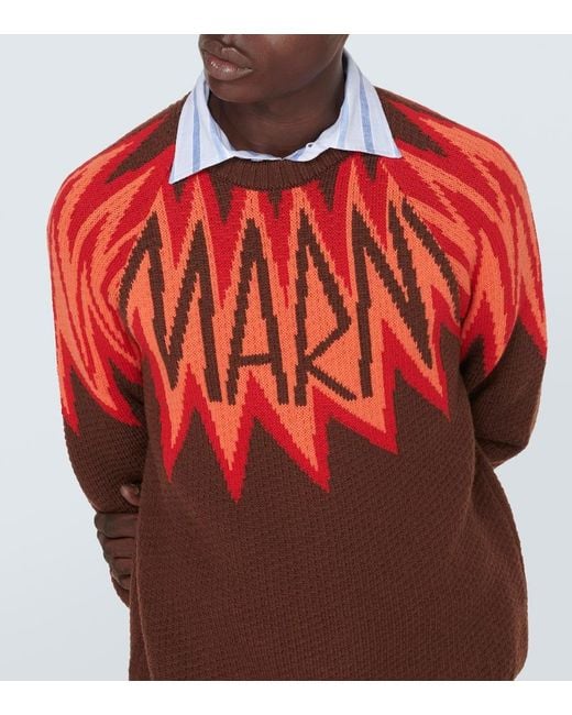 Marni Red Logo Wool Jacquard Sweater for men