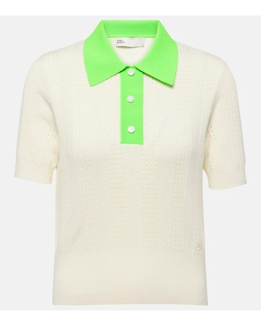 Tory Sport Green Polohemd aus Pointelle-Strick