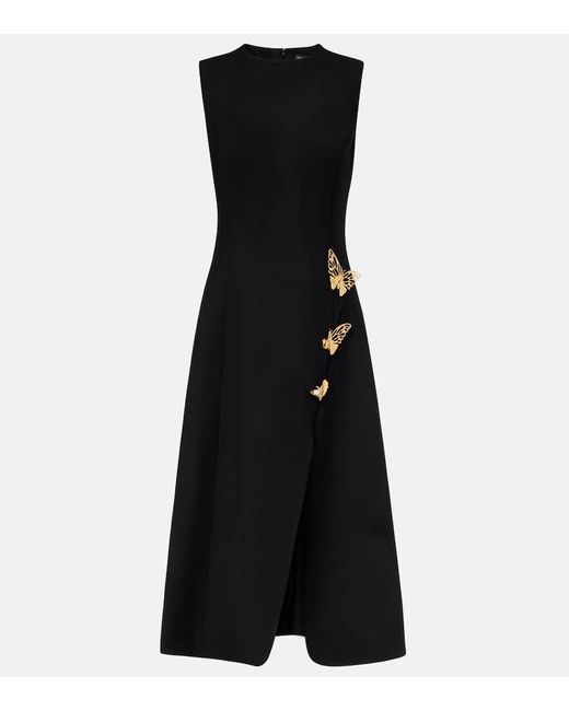 Oscar de la Renta Black Verziertes Cocktailkleid Aus Einem Wollgemisch