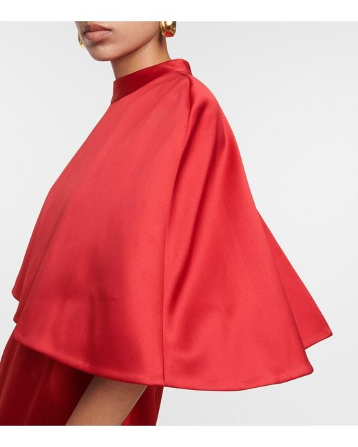 Carolina Herrera Red Caped Satin Gown