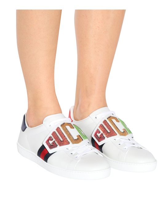 gucci ace embellished leather sneakers