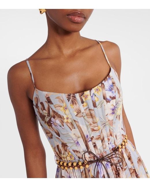 Zimmermann White Rhiannon Floral Cotton Bustier Dress