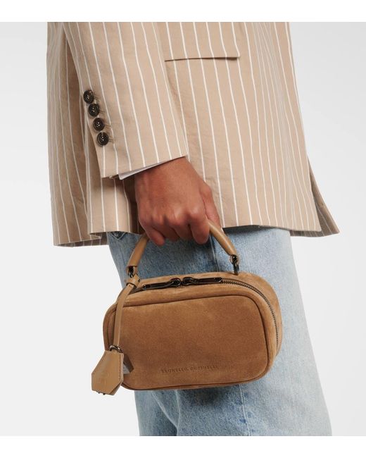 Brunello Cucinelli Brown Tote Foulard Mini Aus Veloursleder Mit Leder
