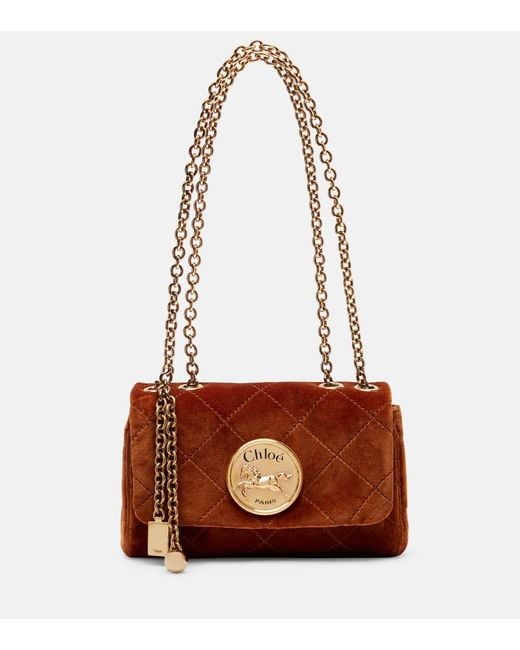 Chloé Heritage Small Velvet Shoulder Bag in Brown | Lyst