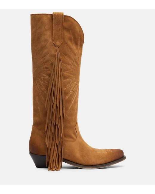 Golden Goose Deluxe Brand Brown Wish Star Fringed Suede Cowboy Boots