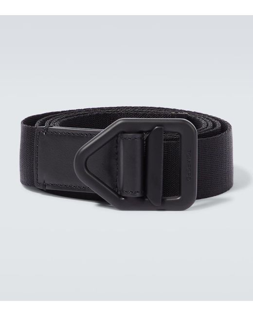 Cinturon de lona con ribete de piel Tom Ford de hombre de color Black