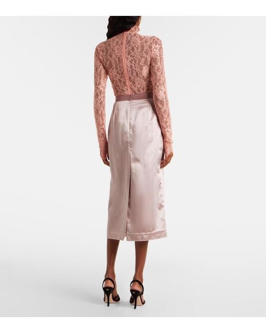 Valentino Pink Bow-Detail Satin Midi Skirt