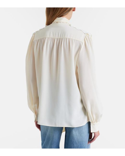 Chloé Natural Lace-Trimmed Silk Crepe De Chine Blouse
