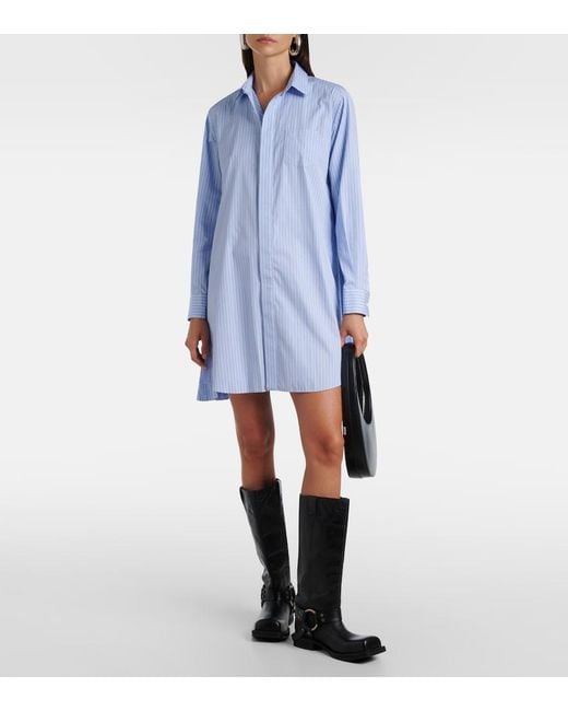 Sacai Blue Striped Cotton Poplin Shirt Dress