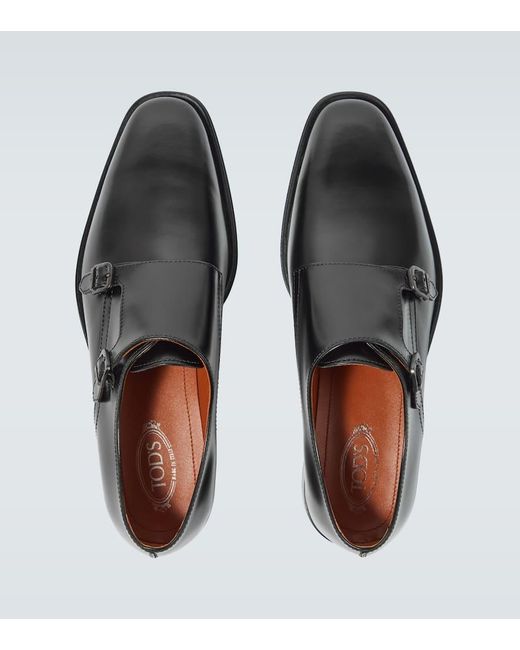 Tod's Black Leather Monk Strap Shoes for men