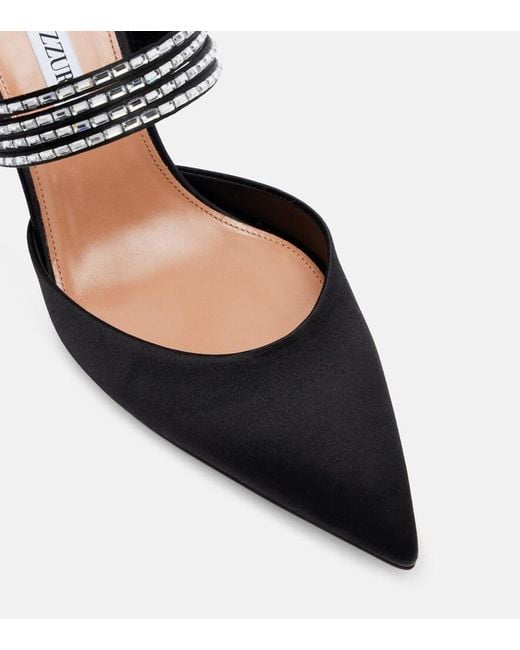 Aquazzura Black Luce 65 Embellished Satin Mules