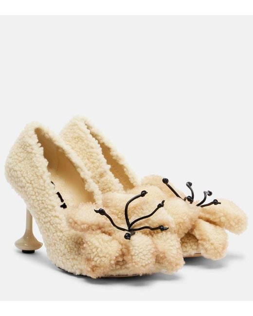 Loewe Metallic Toy Floral-Applique Shearling Pumps