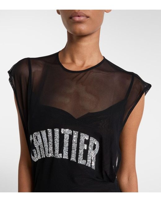 Jean Paul Gaultier Black Maxikleid Aus Mesh Mit Pailletten
