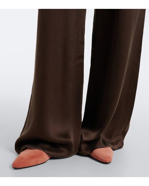 Zimmermann Brown Belted Pleated Silk Satin Wide-Leg Pants