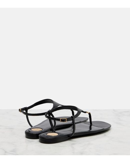 Saint Laurent Black Cassandre Leather Thong Sandals