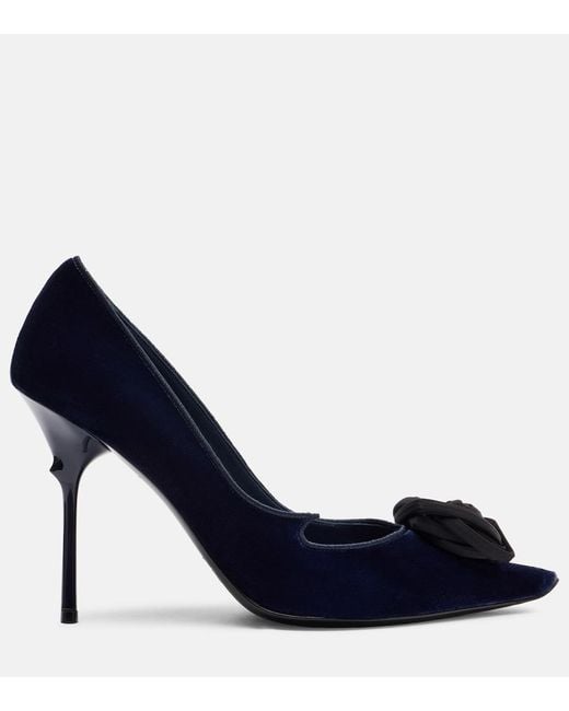 Roger Vivier Blue Rose Vivier 100 Floral-Applique Velvet Pumps