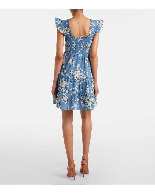 Rixo Blue Sidney Floral Cotton Minidress