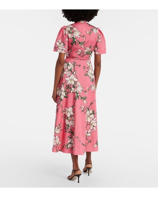 LEO LIN Red Bianca Floral Cotton Shirt Dress