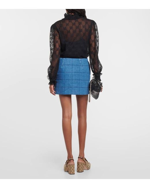 Minifalda de denim acolchada Gucci de color Blue