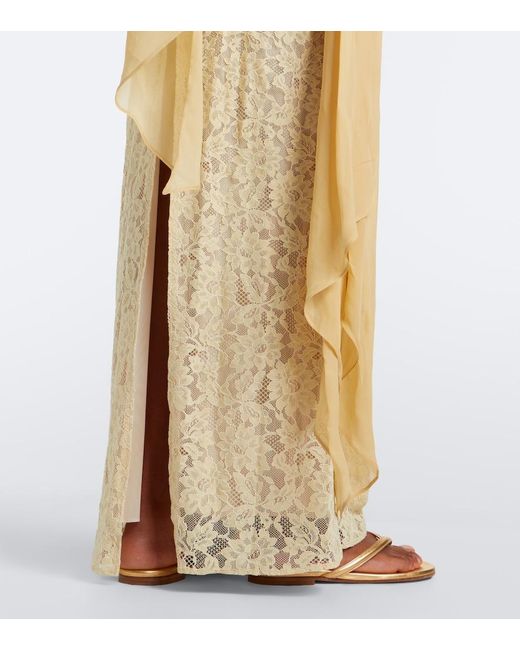 De La Vali Natural Rosa Lace-Paneled Georgette Maxi Dress