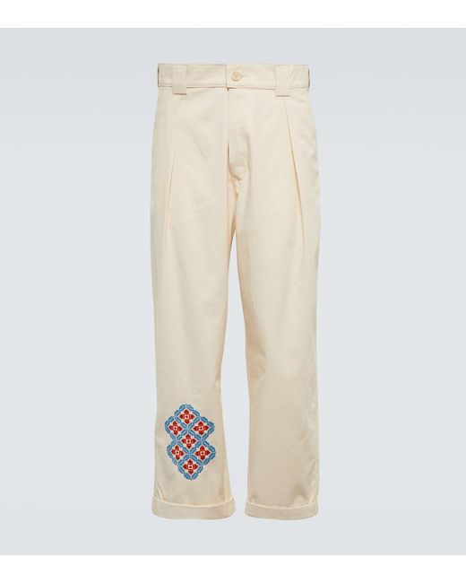 Adish Natural Embroidered Straight Cotton Pants for men