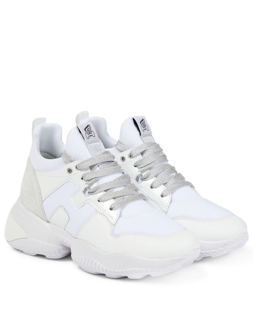 Hogan Interactive Leather-trimmed Sneakers in White | Lyst