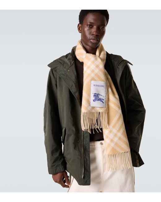 Burberry Natural Logo Checked Cashmere Scarf for men