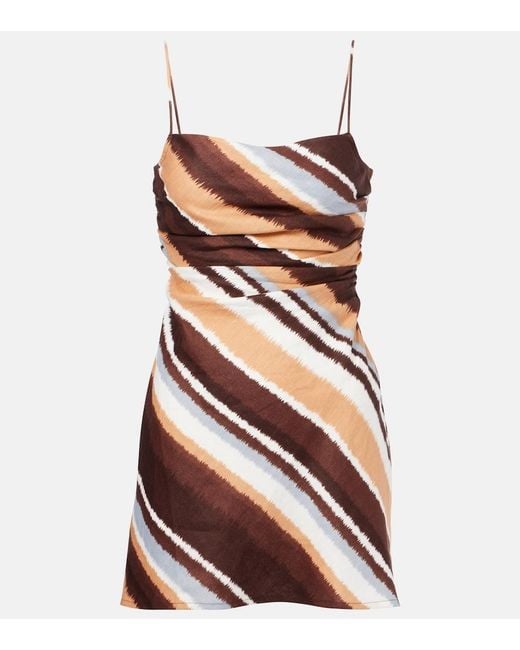 Faithfull The Brand Brown Maryse Striped Linen Minidress