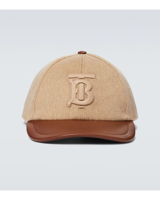 Cappello da baseball in cashmere e pelle di Burberry in Natural da Uomo