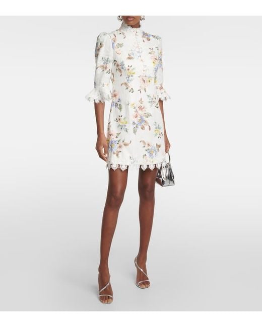 Mini abito in lino a stampa floreale di Zimmermann in White