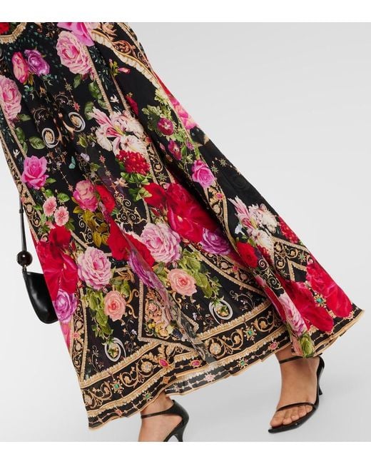 Camilla Red Floral Printed Silk Maxi Dress
