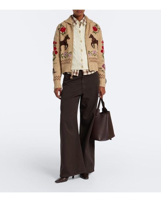 Polo Ralph Lauren Natural Intarsia Wool And Cotton Zip-Up Cardigan