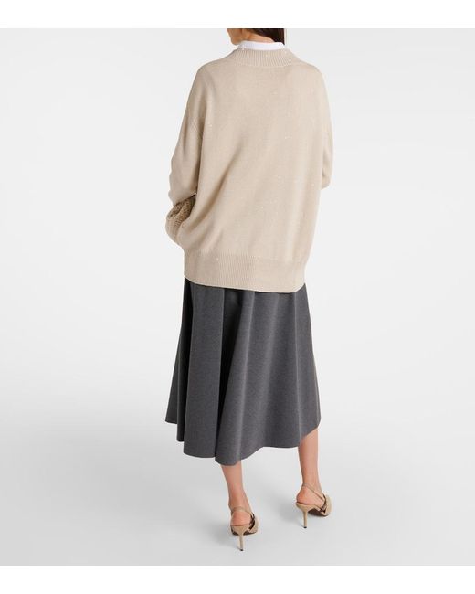 Brunello Cucinelli White Embellished Cashmere And Silk Sweater