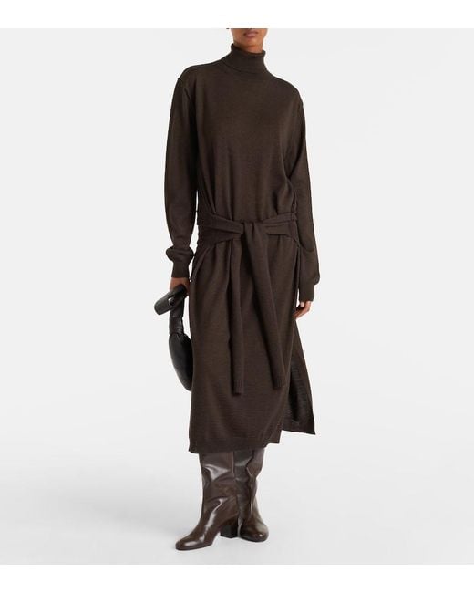 Lemaire Black Turtleneck Wool-Blend Midi Dress